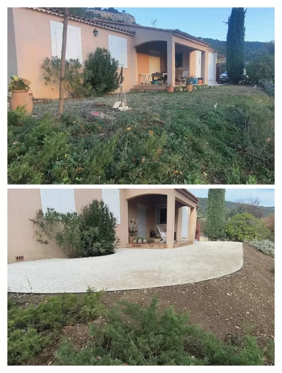 Aménagement d'une terrasse en gravier, Saint-Saturnin-lès-Apt, Poncet Travaux Verts