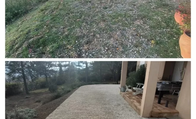 Aménagement d'une terrasse en gravier, Saint-Saturnin-lès-Apt, Poncet Travaux Verts